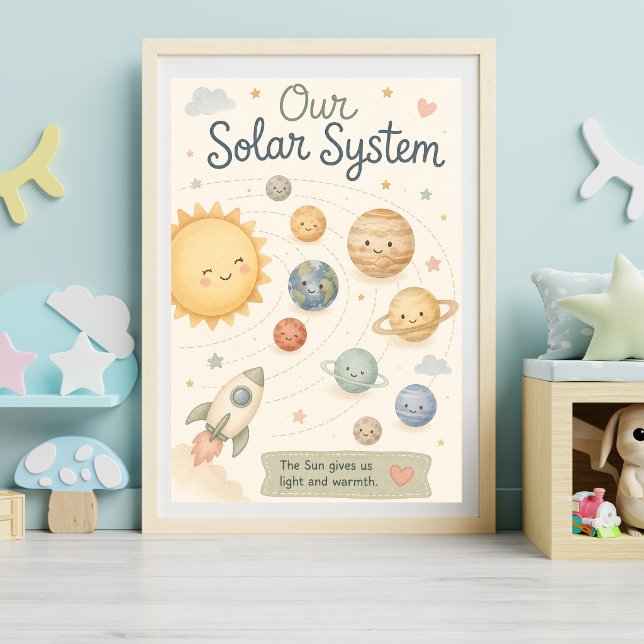Cute Solar System Nursery Watercolor Planets Poster (Creator Uploaded)