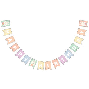 Cute Some Bunny and Flowers Rainbow Happy Birthday Bunting Flags