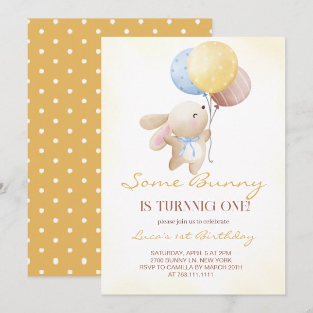 Cute Some Bunny is Turning One  Birthday Invitation (Front/Back)