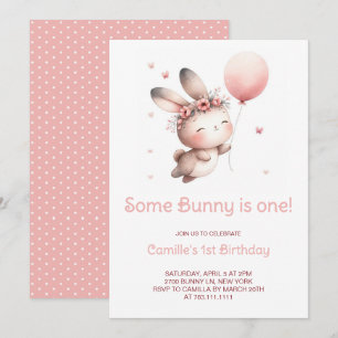 Cute Some Bunny is Turning One Girl Birthday Invitation