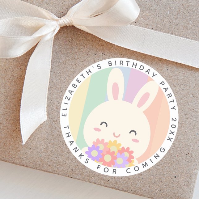 Cute Some Bunny Rainbow Birthday Thanks For Coming Classic Round Sticker (Creator Uploaded)