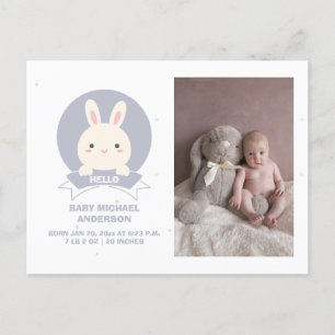 Cute Some Bunny Simple Elegant Baby Photo Birth Announcement Postcard