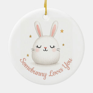 Cute Somebunny Loves You Customizable Bunny Ceramic Ornament