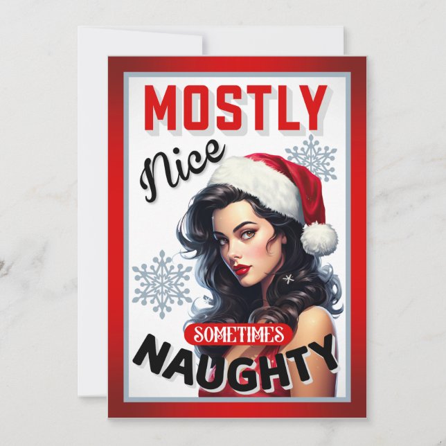 Cute Sometimes Naughty Retro Christmas Pinup Thank You Card (Front)
