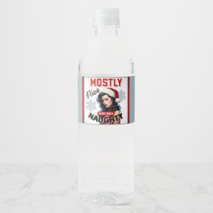 Cute Sometimes Naughty Retro Christmas Pinup Water Bottle Label