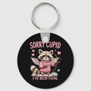 Cute Sorry Cupid Ive Been Feral Raccoon Valentine  Keychain