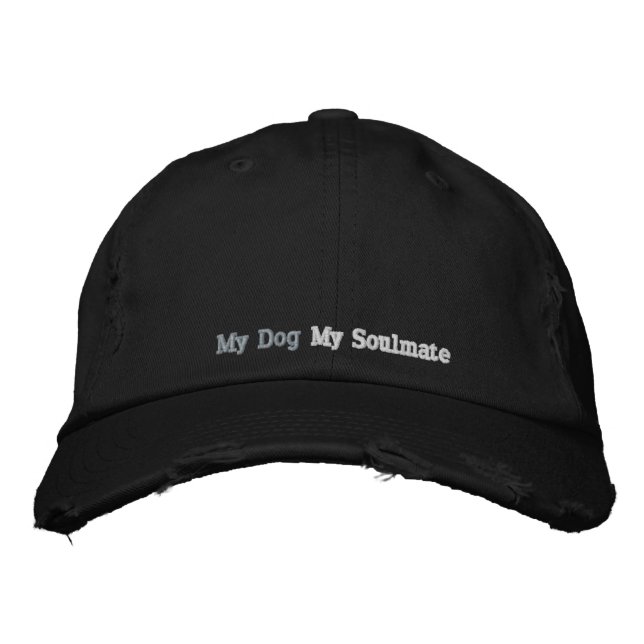 Cute Soulmate Dog Quote Rustic Black Pink Silver  Embroidered Hat (Front)