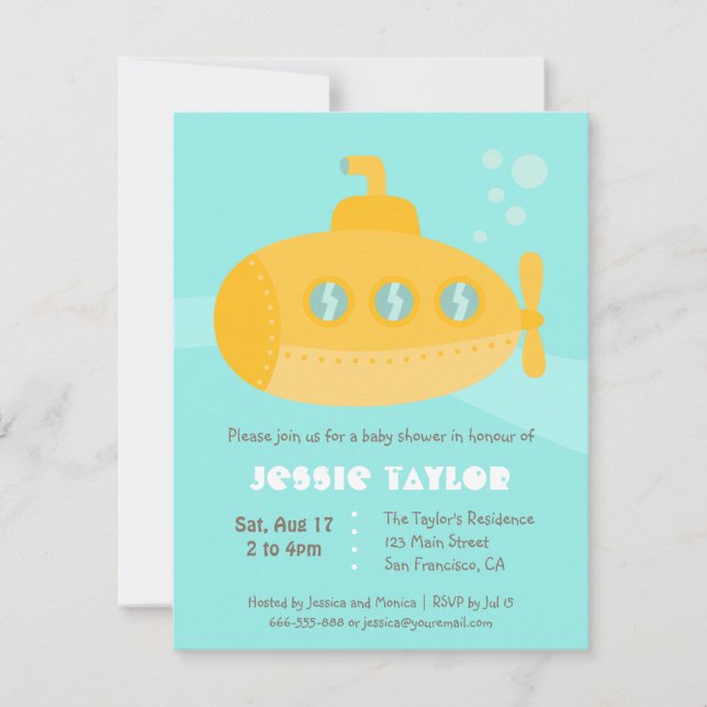 Cute Sous-marin Sous-marin Bébé Douche Invitations (Devant)