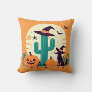 Cute, southwestern Halloween desert/cactus Throw Pillow