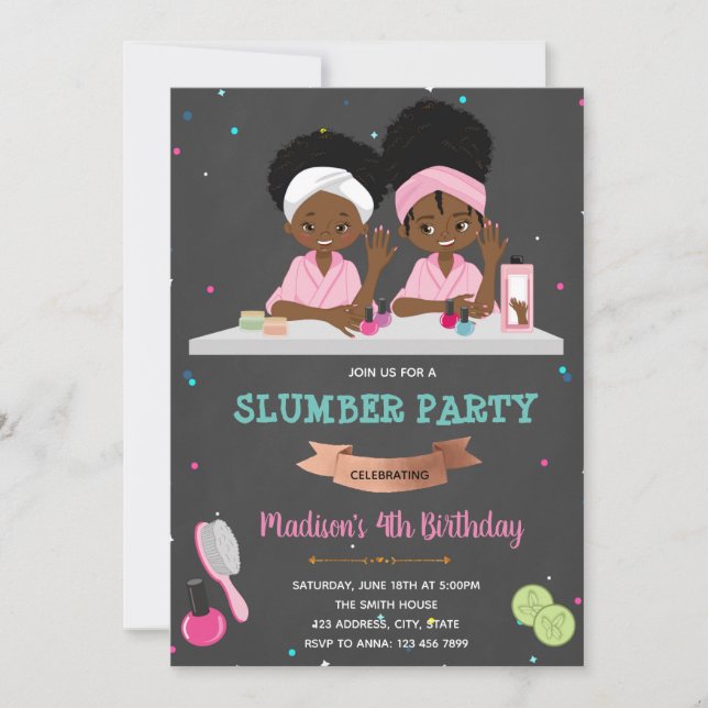 Cute spa african kids birthday invitation (Front)