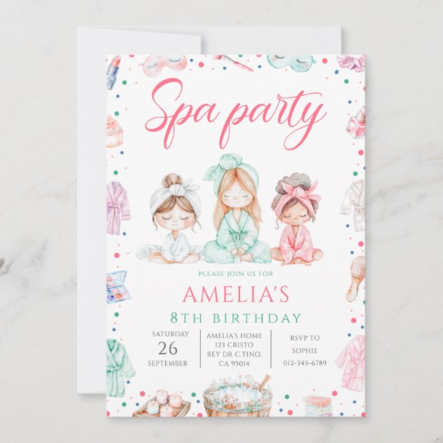 Cute Spa Party Girls Birthday Invitation (Front)