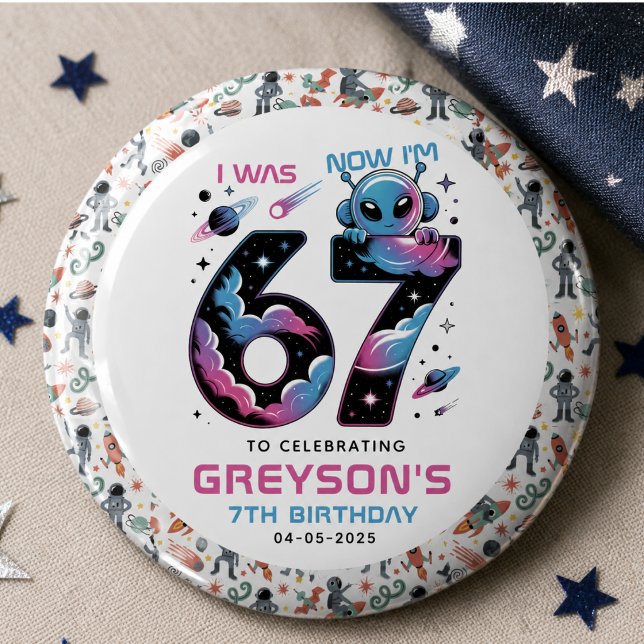 Cute Space 7th Birthday | Six & Seven Year Old 1 Inch Round Button (Cute Space 7th Birthday | Six & Seven Year Old Button)