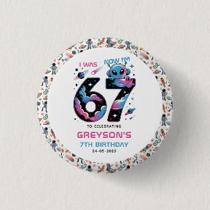 Cute Space 7th Birthday Six & Seven Year Old 1 Inch Round Button