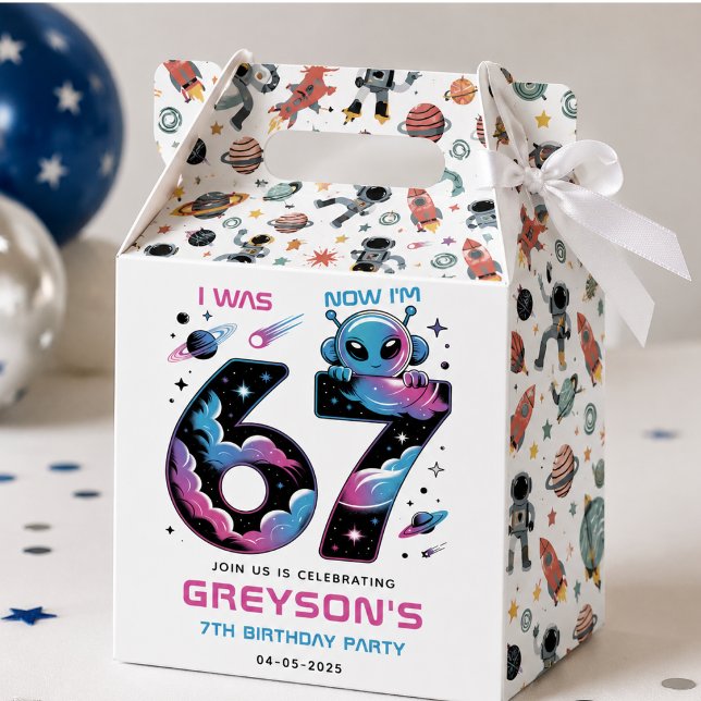 Cute Space 7th Birthday | Six & Seven Year Old Favor Box (Cute Space 7th Birthday | Six & Seven Year Old Favor Boxes)