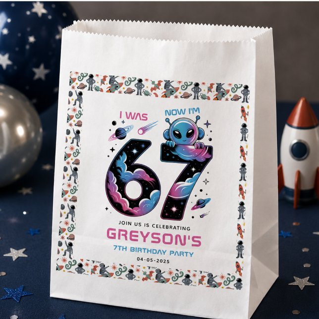 Cute Space 7th Birthday | Six & Seven Year Old Favour Bag (Cute Space 7th Birthday | Six & Seven Year Old Favor Bag)
