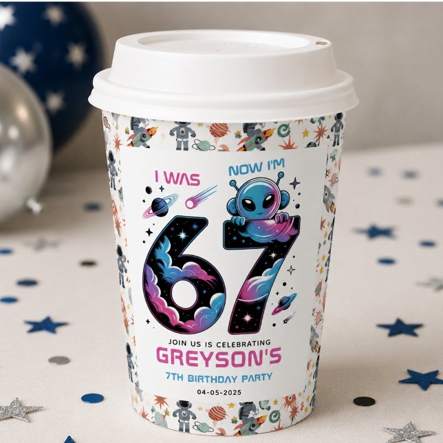 Cute Space 7th Birthday | Six & Seven Year Old Paper Cups (Cute Space 7th Birthday | Six & Seven Year Old Paper Cups)
