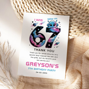 Cute Space 7th Birthday   Six & Seven Year Old  Thank You Card