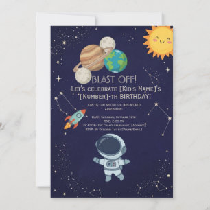 Cute Space Adventure Birthday Party Invitation
