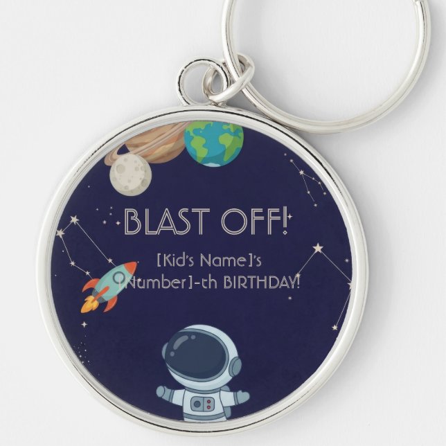 Cute Space Adventure Birthday Party Keychain (Front)