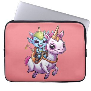 Cute Space Alien riding unicorn funny UFO  Laptop Sleeve