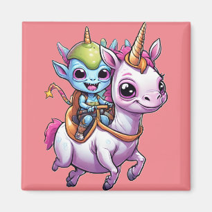 Cute Space Alien riding unicorn funny UFO Magnet