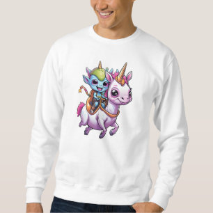 Cute Space Alien riding unicorn funny UFO Sweatshirt