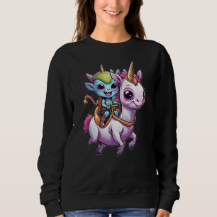 Cute Space Alien riding unicorn funny UFO Sweatshirt