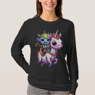 Cute Space Alien riding unicorn funny UFO T-Shirt