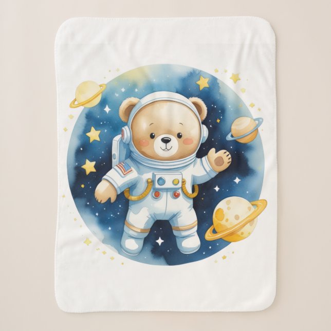 Cute Space Astronaut Bear Fleece Blanket (Front)