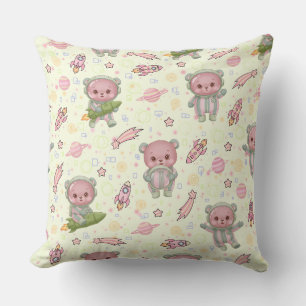 Cute Space Astronaut Bear Seamless Pattern Throw Pillow