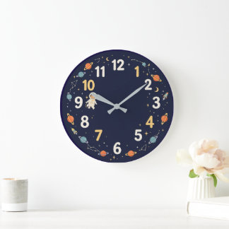 Cute Space Astronaut & Planets Kids Educational Large Clock