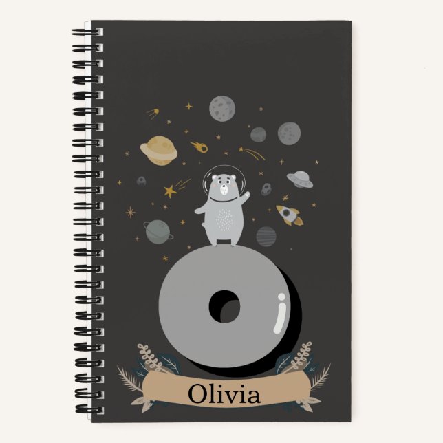 Cute Space Bear Personalized Spiral Notebook (Front)