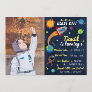 Cute Space Birthday Invitation with Photo