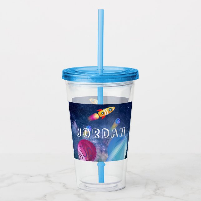Cute Space Birthday personalized Acrylic Tumbler (Front)