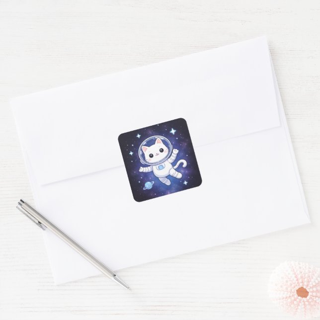 Cute Space Cat Astronaut Sticker (Envelope)