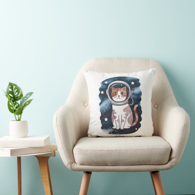 Cute Space Cat Astronaut  Throw Pillow (Chair)