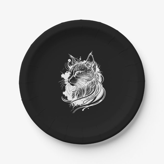 Cute Space Cat In Tattoo Style Paper Plate (Front)