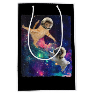 Cute Space Cat vs Space Dog Galaxy Epic Fight In O Medium Gift Bag