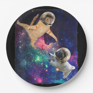 Cute Space Cat vs Space Dog Galaxy Epic Fight In O Paper Plate