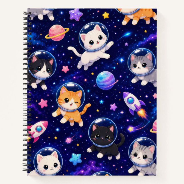 Cute Space Cats and Rockets Notebook (Front)
