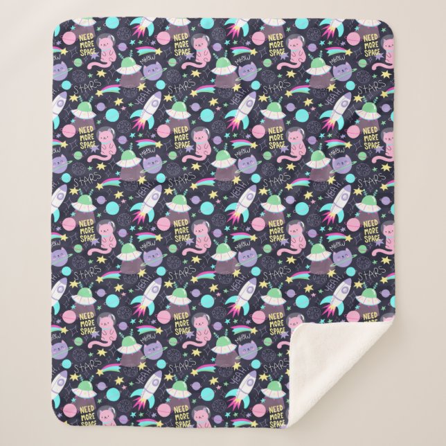 Cute Space Cats Sherpa Blanket (Front)