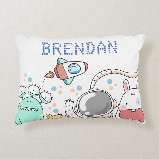 Cute Space Characters Personalised Kids Accent Pillow (Front)