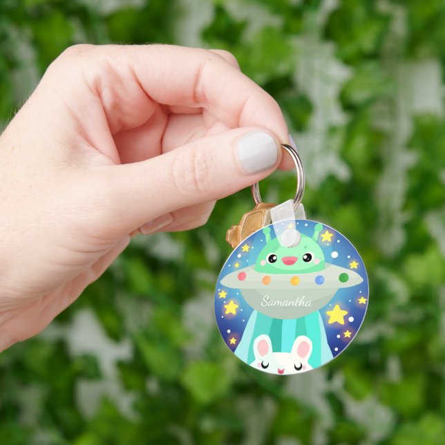 Cute Space Creature And Bunny Rabbit Keychain (Hand)