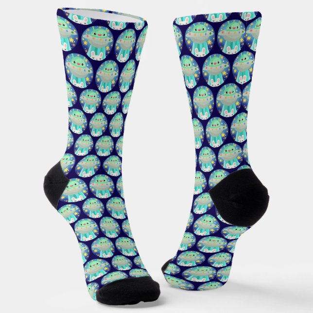 Cute Space Creature And Bunny Rabbit Socks (Angled)