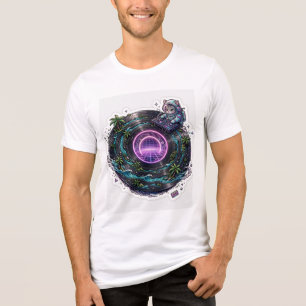 Cute Space DJ Cat Vinyl Record Tropical Island  Tri-Blend Shirt