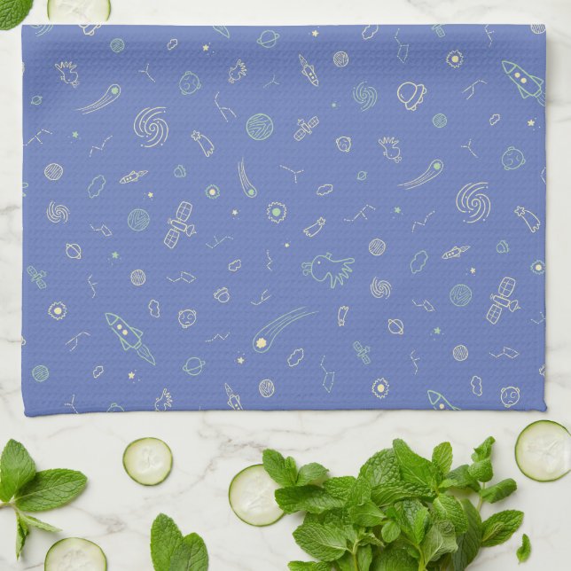 Cute Space Doodle Kitchen Towels (Folded)