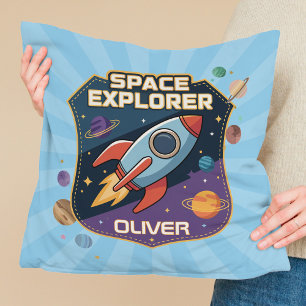 Cute Space Explorer Badge Throw Pillow