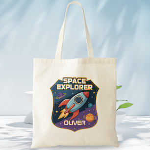 Cute Space Explorer Badge Tote Bag
