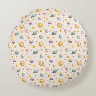 Cute Space Fabric Baby Room Textile Design Round Pillow