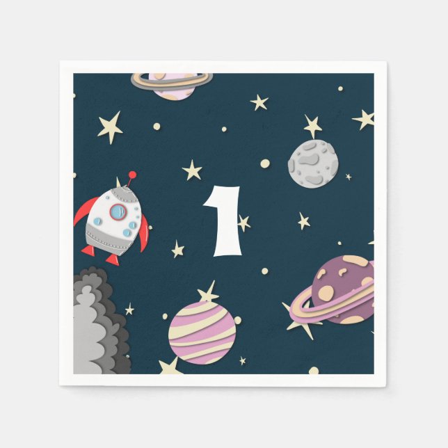 Cute Space First Birthday Party  Napkin (Front)
